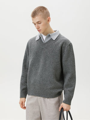 Liber Autumn Men's Fake two-piece lapel sweater