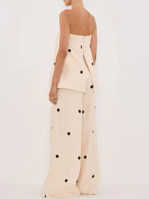 Polka Dots Strapless Pants 2-piece Sets