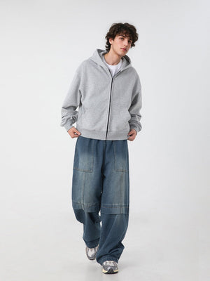 Retro Washed And Aged Split Straight Pants Jeans