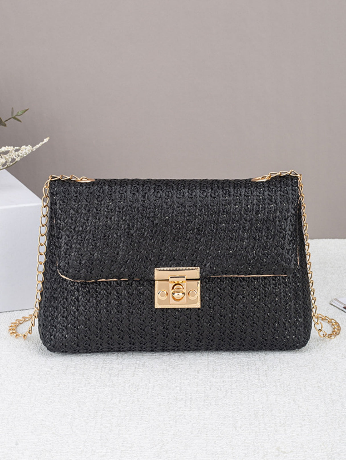 Solid Color Straw Crossbody Bag For Vacation