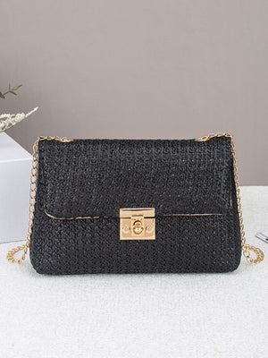 Solid Color Straw Crossbody Bag For Vacation
