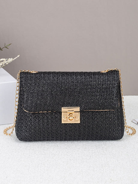 Solid Color Straw Crossbody Bag For Vacation
