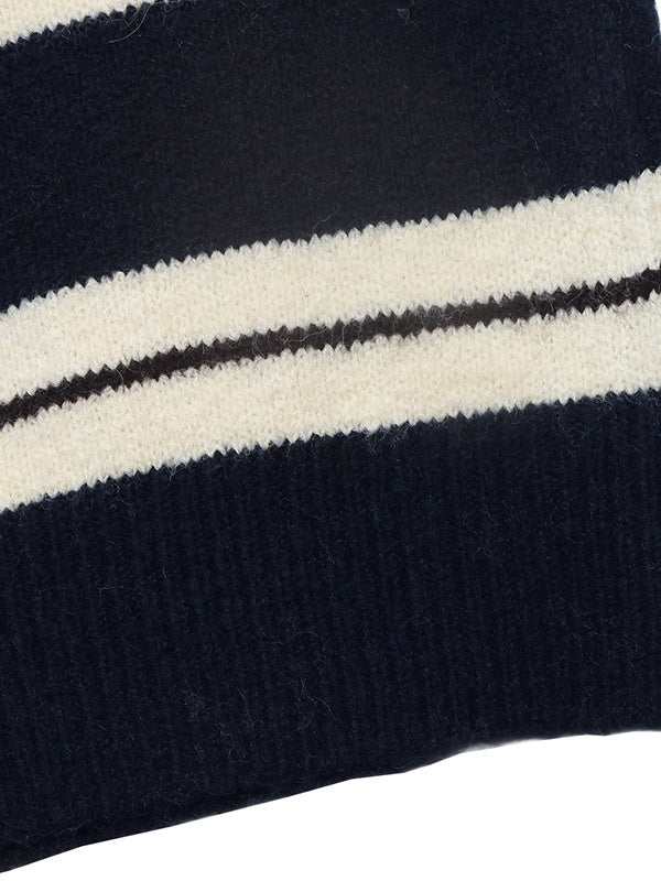 Casual Preppy Style Loose Striped Color-blocked Collar Half-open Knit Sweater
