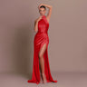 Halter Stand Collar Sleeveless Slit Formal Dress Parties Maxi Dresses