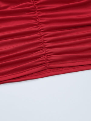 Turtleneck Red Wrinkles All Over The Body Seminarians Hip-hugging Nightclub Short Dress
