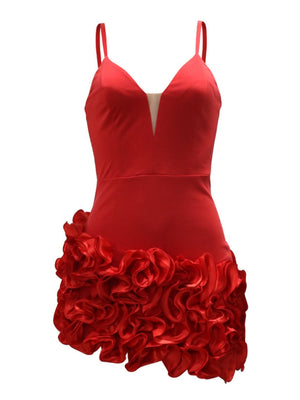 3D-Blumen-Kleider mit tiefem V-Ausschnitt, Neckholder-Oberteil und Faltenrock zum Valentinstag