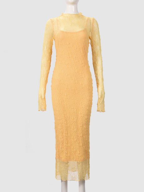 Lace See-through Two-piece Set Of Camisole Dress And Cover-up Maxi Dresses