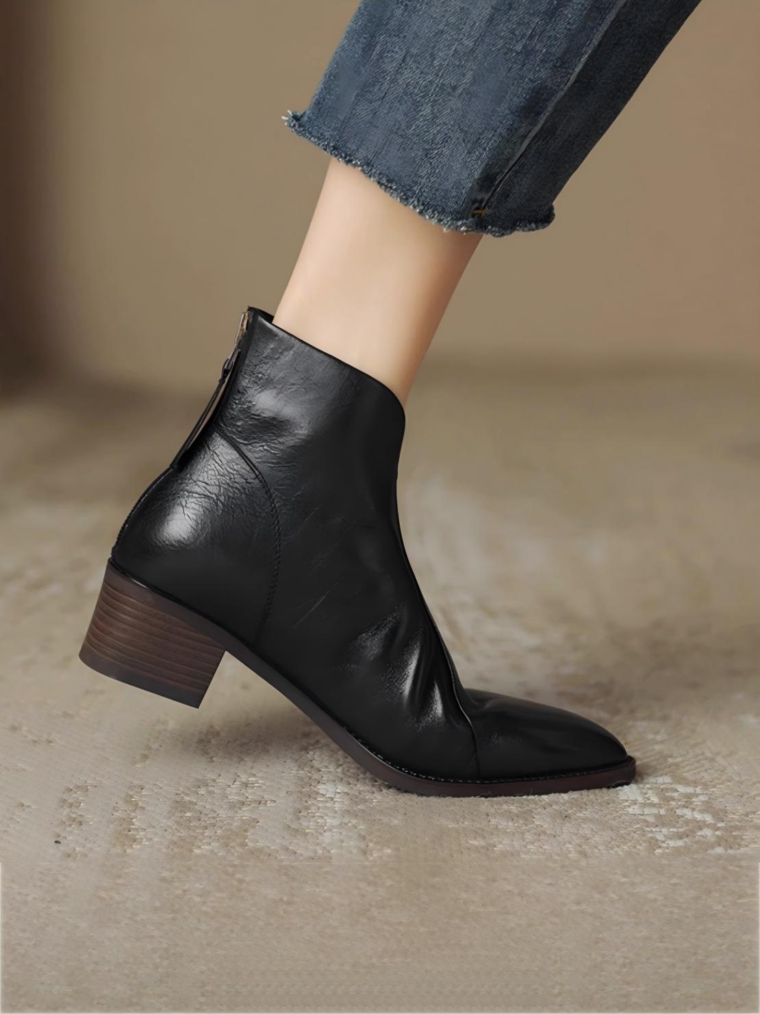 Solid Color Retro Pointed Toe Women's Boots