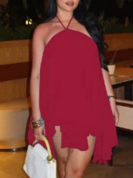 Mesh Halter Neck And Backless Low-cut Tie Sweet Mini&Short Dresses