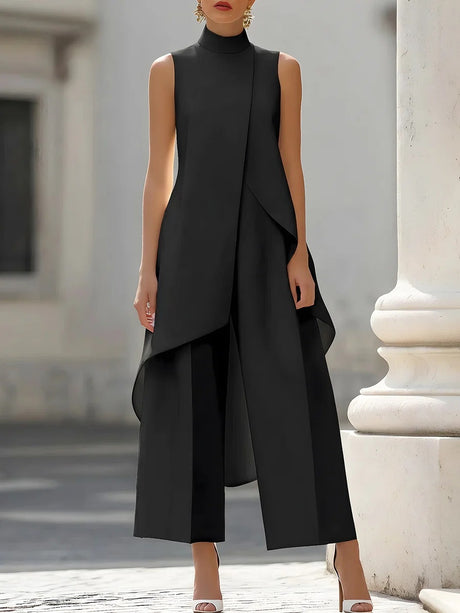 Commuting Temperament Sleeveless Top With Irregular Hem Straight-leg Trousers Set 2-piece Sets