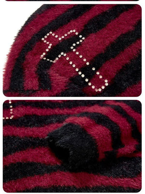 Stripes Hot Diamond Cross Imitation Mohair Sweater