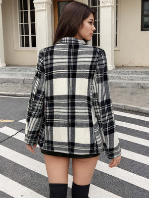 Liber Autumn Women's Striped Trench Coat Button Pocket Lapel Printed Jacket