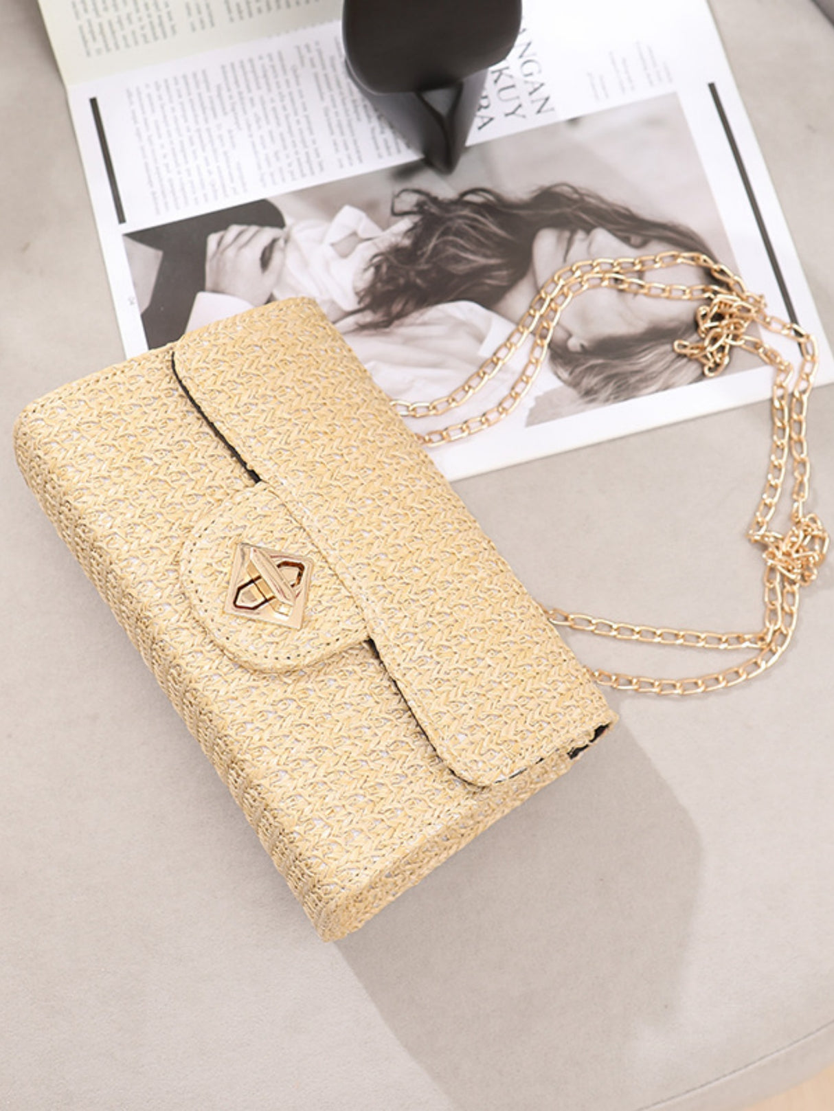 Solid Color Straw Crossbody Bag For Vacation