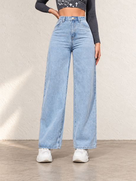 Women's Classic Washed High-Waisted Wide-Leg Jeans For Autumn/Winter