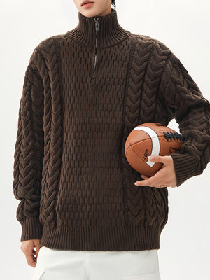 Coarse-pitted Fried Dough Twist Half Zipper Loose Hood Old Money Style Sweater