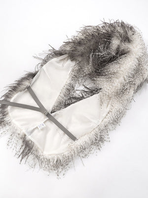 Furry Deep V Neckband Large Backless Strap Hooded Top Tank Tops&Camis