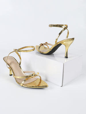 Gold Bow Strap High-heeled Sandals