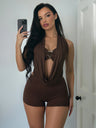 Strapless Halter Neck Deep V-neck Backless Tie Jumpsuits