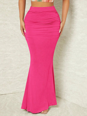 High-waisted, Slimming, Stretchy Pleated Fishtail Skirt