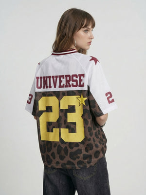 Retro Leopard Print Printed Net Hole Jersey Breathable T-shirts