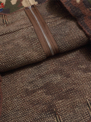 Retro Fur Collar Camouflage Letter Embroidery Hooded Knitwear