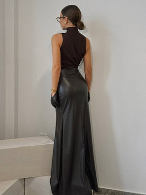 Black Bodycon Skirt Retro High Waist Fishtail Slit Skirts