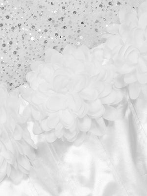 Robe de soirée à sequins et fleurs 3D, jupe en résille, robe moulante bustier maxi