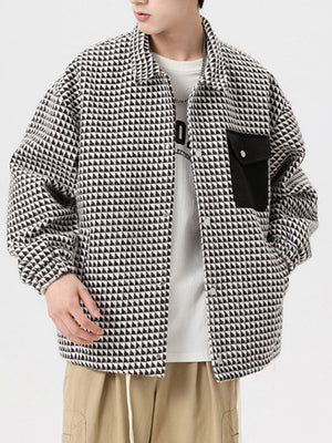 Veste à carreaux color-block à col cranté