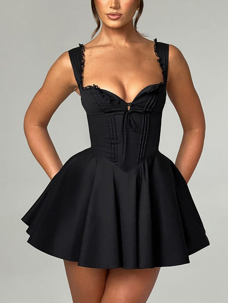 Lace Patchwork Strappy Slip Dress Waist-cinching And Backless Mini&Short Dresses