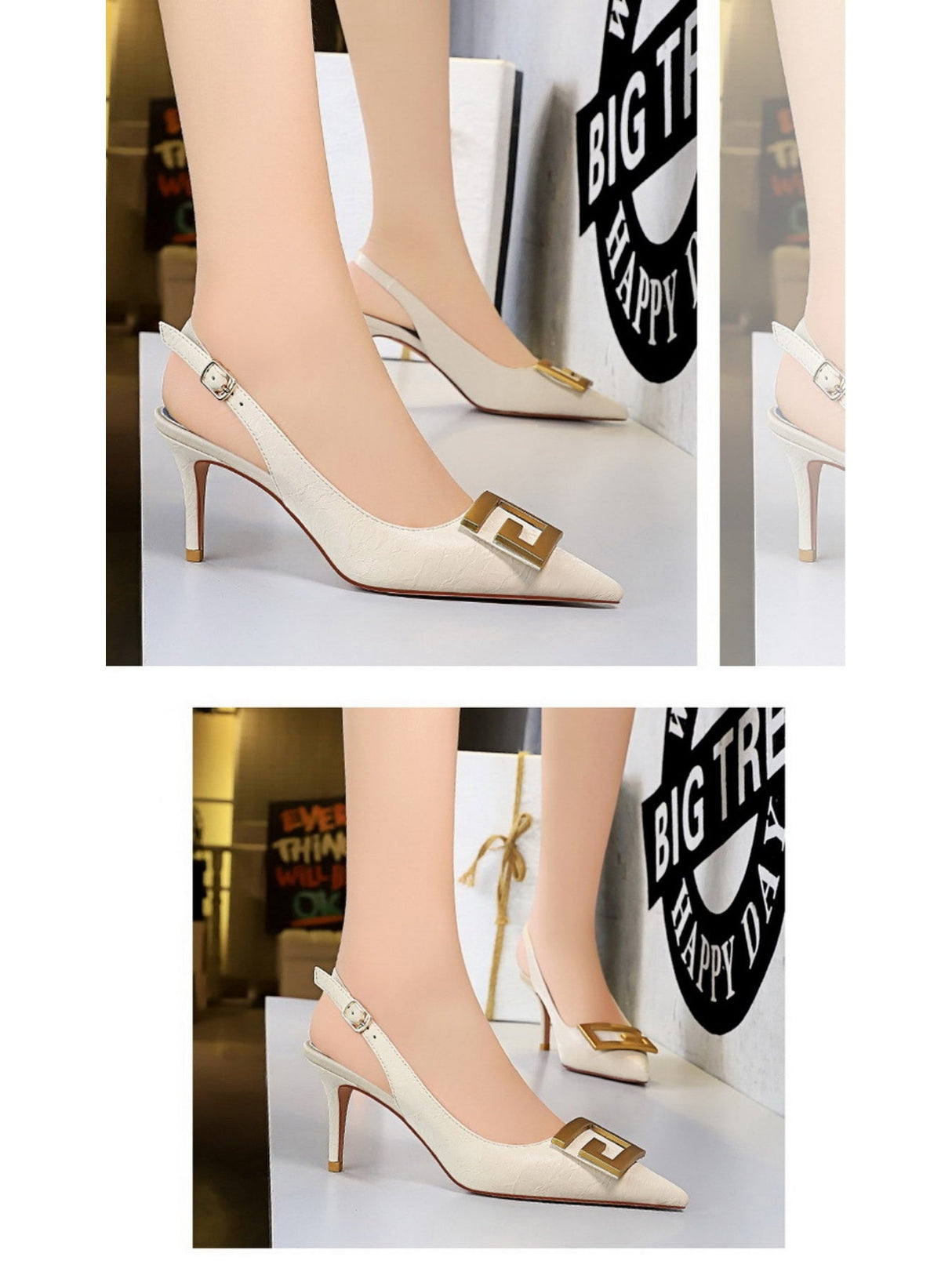 Liber Spring and Autumn Metal Buckle Women's High Heels