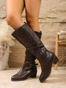 Retro Cross-belt Buckle Knee-high Mid-heel Riding Boots