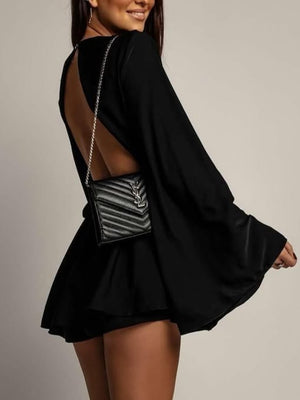 Backless  Flare Sleeve Waist Tie Mini&Short Dresses