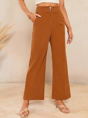Basic Corduroy Double Buttons Stretch Leisure Straight-leg Trousers