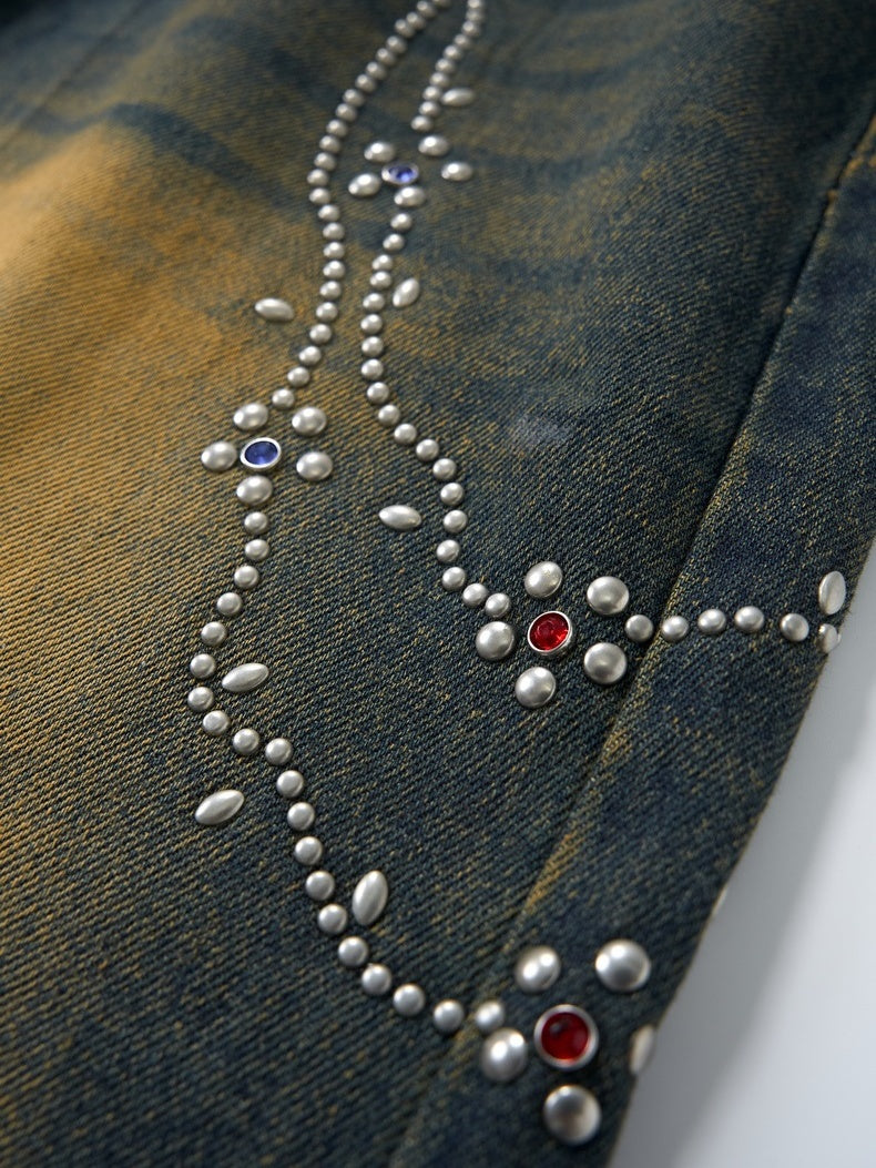 Retro Distressed Diamond Chain Jeans