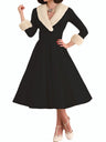 Christmas Plush Splicing Low-cut Self-cultivation Long Sleeves Midi Dresses