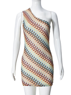 Striped Color Blocking Asymmetrical Neckline And Sleeveless Mini&Short Dresses