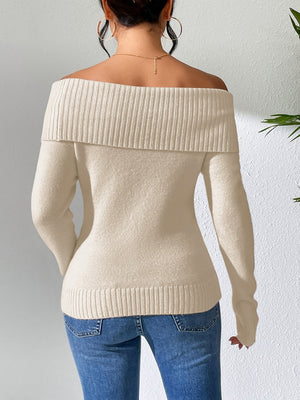 Liber Autumn women's knitted off-shoulder one-shoulder pullover mesh see-through top