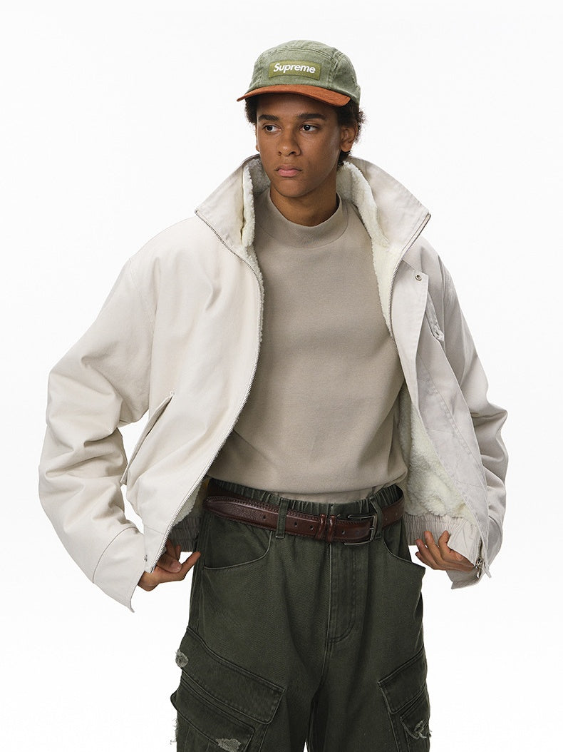 Removable Lapel Plush Contrasting Colors Jackets Coat