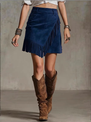 Temperament Grace Commuting Suede Tassel Skirts