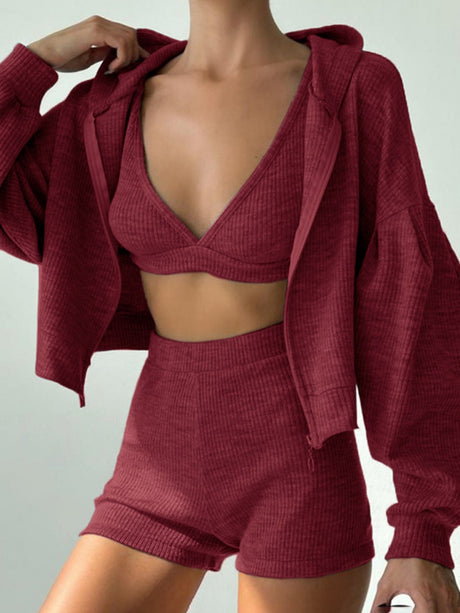 Coat Tank Tops Cropped Sports Zipper Solid Color 3-piece Sets