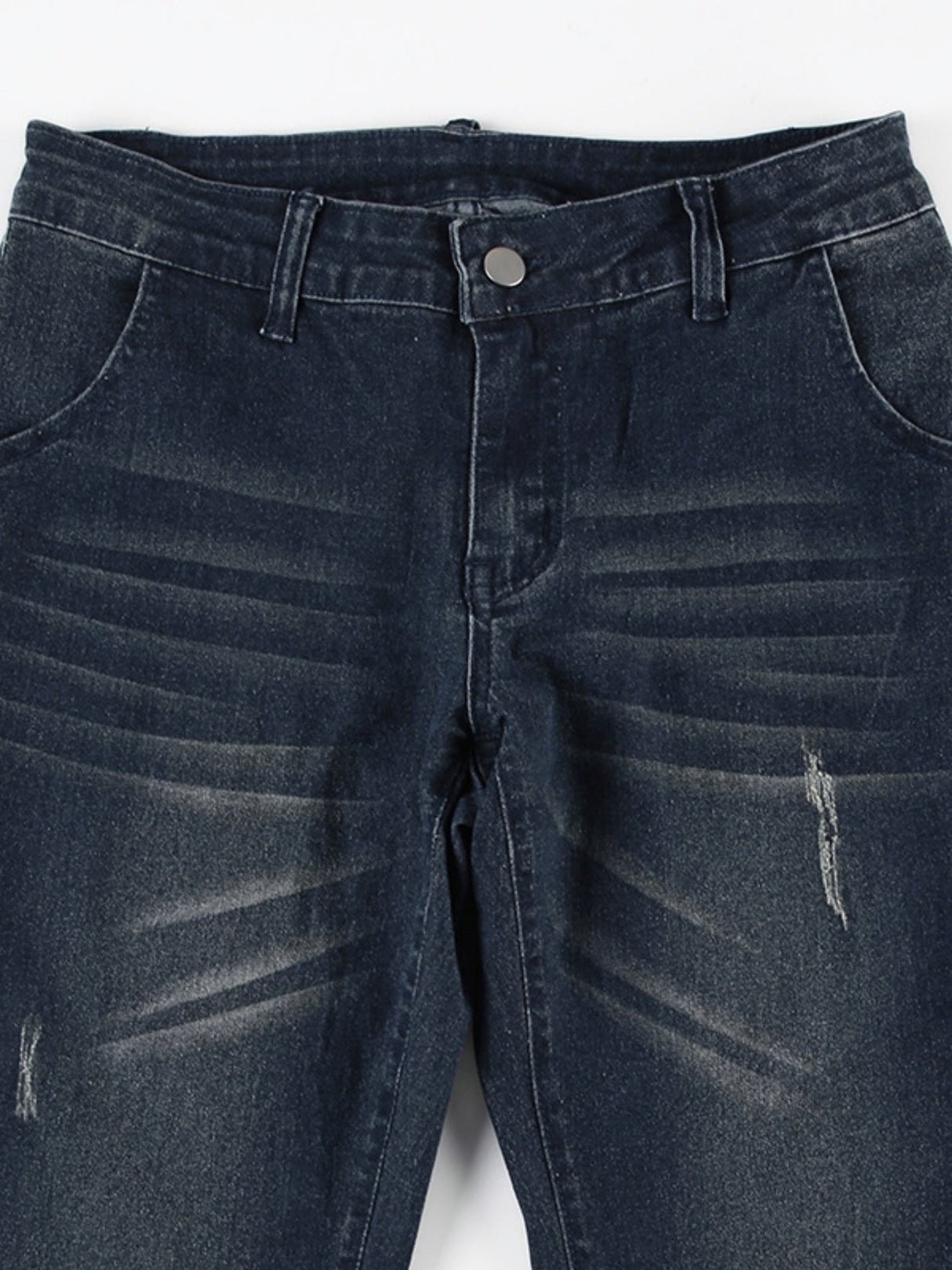 Low-rise Micro-flared Distressed Wash Buttons Jeans