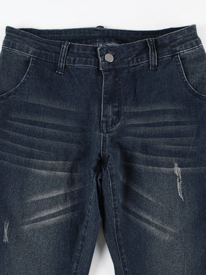 Low-rise Micro-flared Distressed Wash Buttons Jeans
