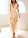 Floral Print Slim Fit Ruffled Spaghetti Strap Maxi Dress