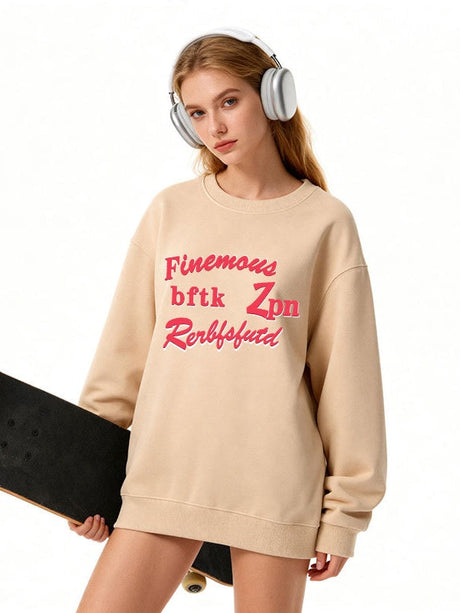 Valentine Gift Loose-fit Warm Letter Print Sweatshirts