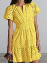 Lace Cutout V-neck Short Sleeve A-line Short Dress