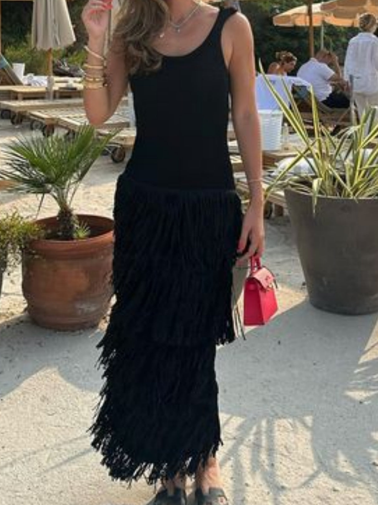 Hem Tassels Camisole Knit Maxi Dresses