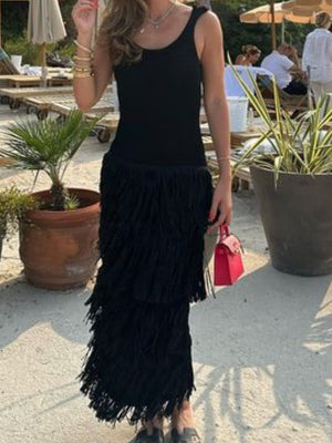 Hem Tassels Camisole Knit Maxi Dresses