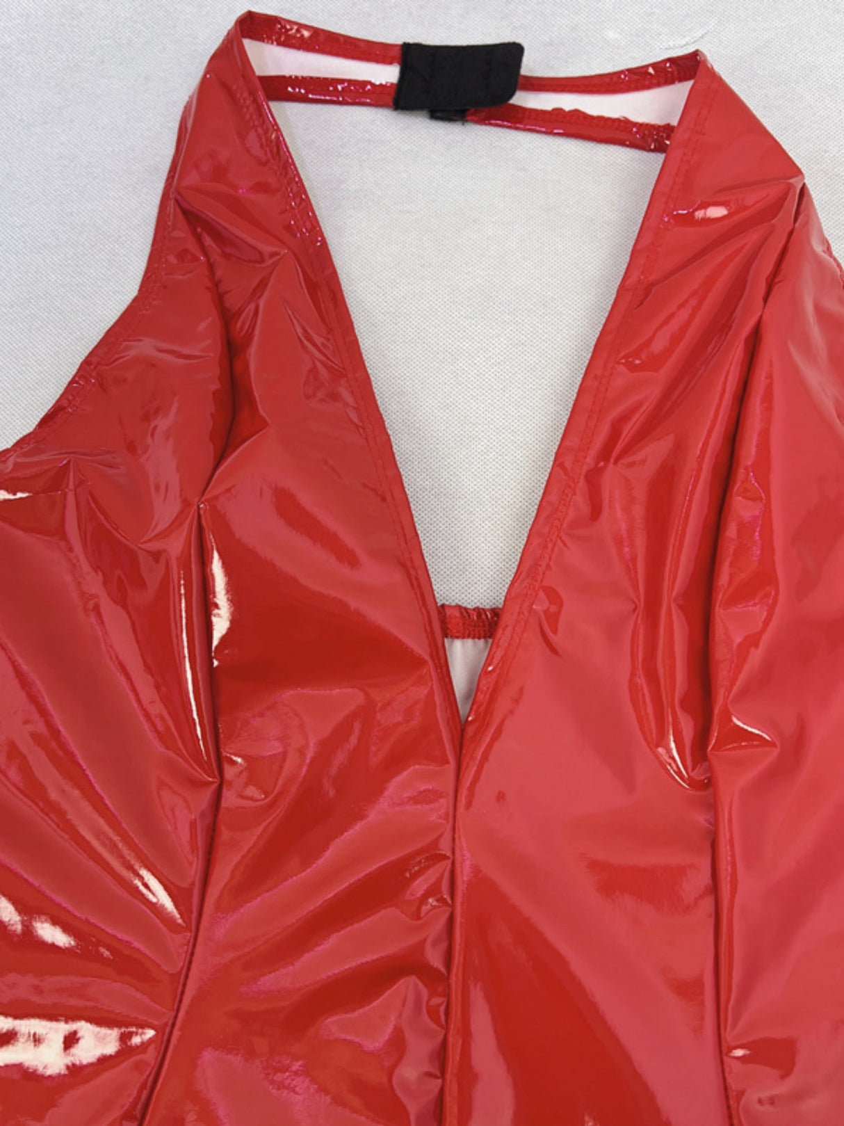 PU Leather Glossy Halter V-neck Waist-cinching And Hip-hugging Party Mini&Short Dresses