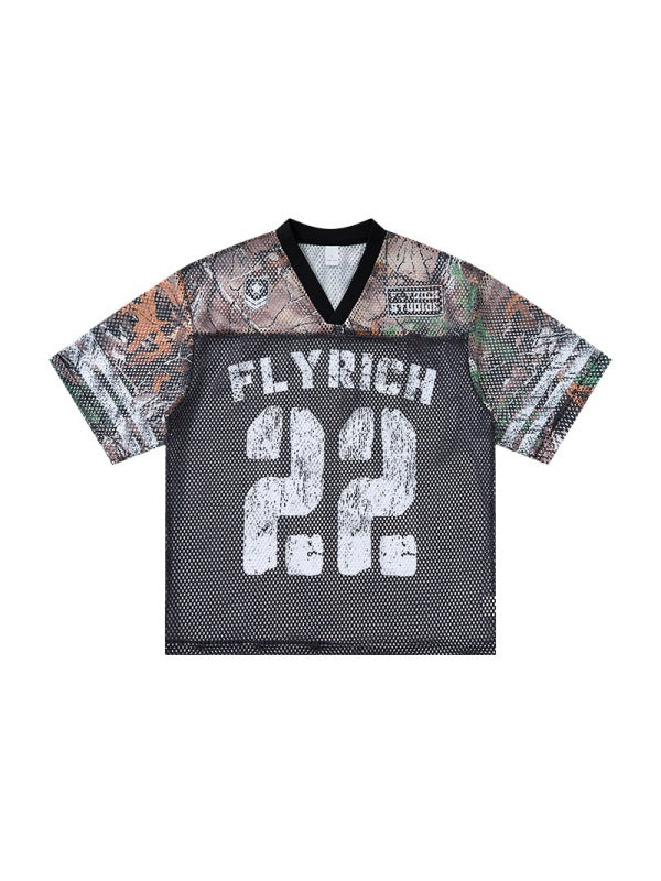 Camouflage Patchwork Baseball Hollow Out Breathable T-shirts