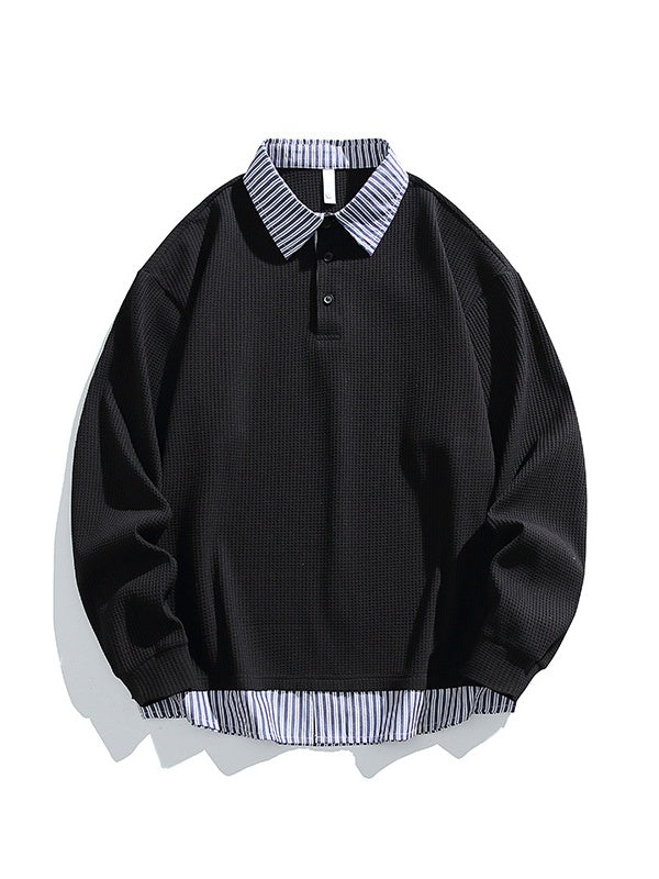 Layered-look Stripes Patchwork Color-blocked Sweatshirts&Hoodies